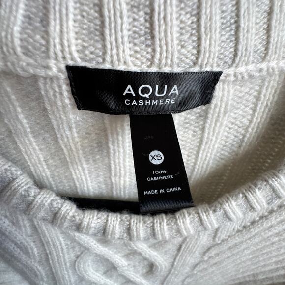 AQUA Cashmere Cable Knit Sweater XS Heathered Grey White - Picture 2 of 8